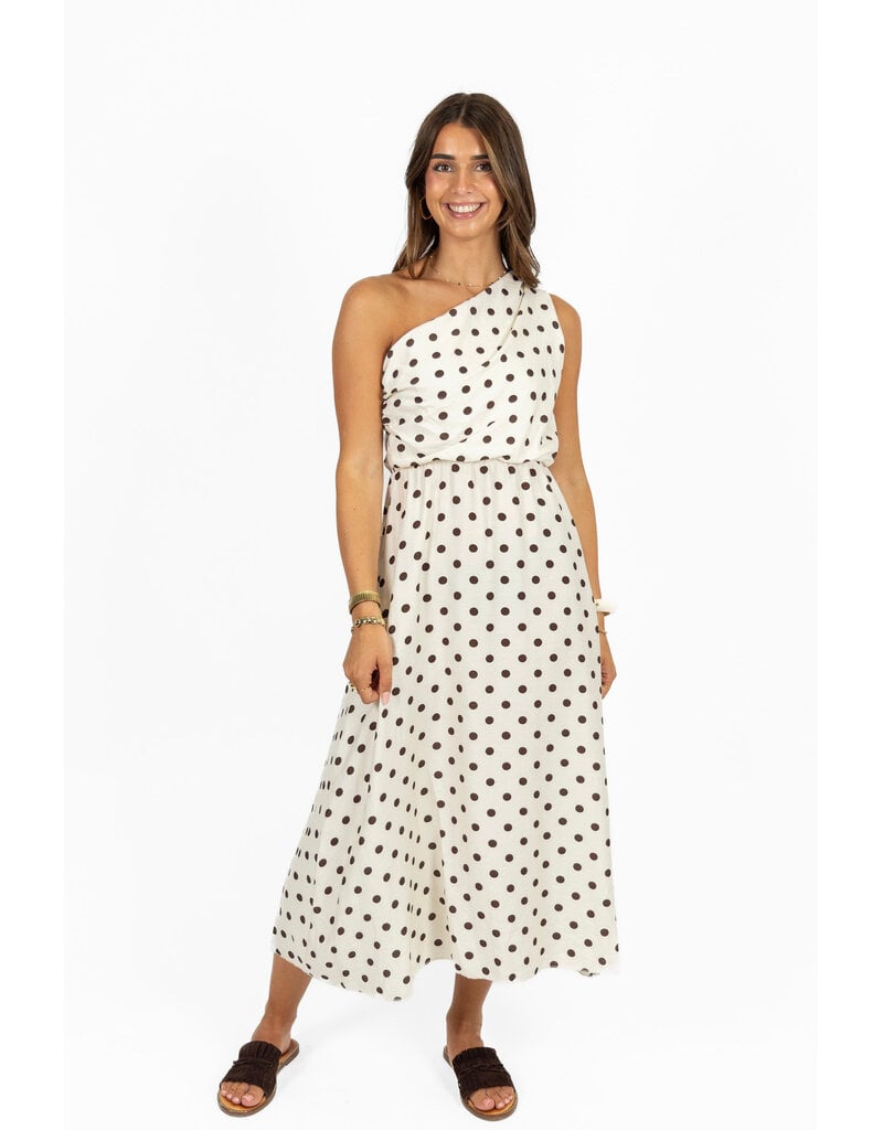 21Jewelz One shoulder jurk met stippen - ecru/bruin