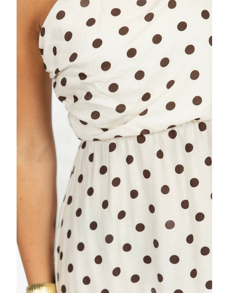 21Jewelz One shoulder jurk met stippen - ecru/bruin
