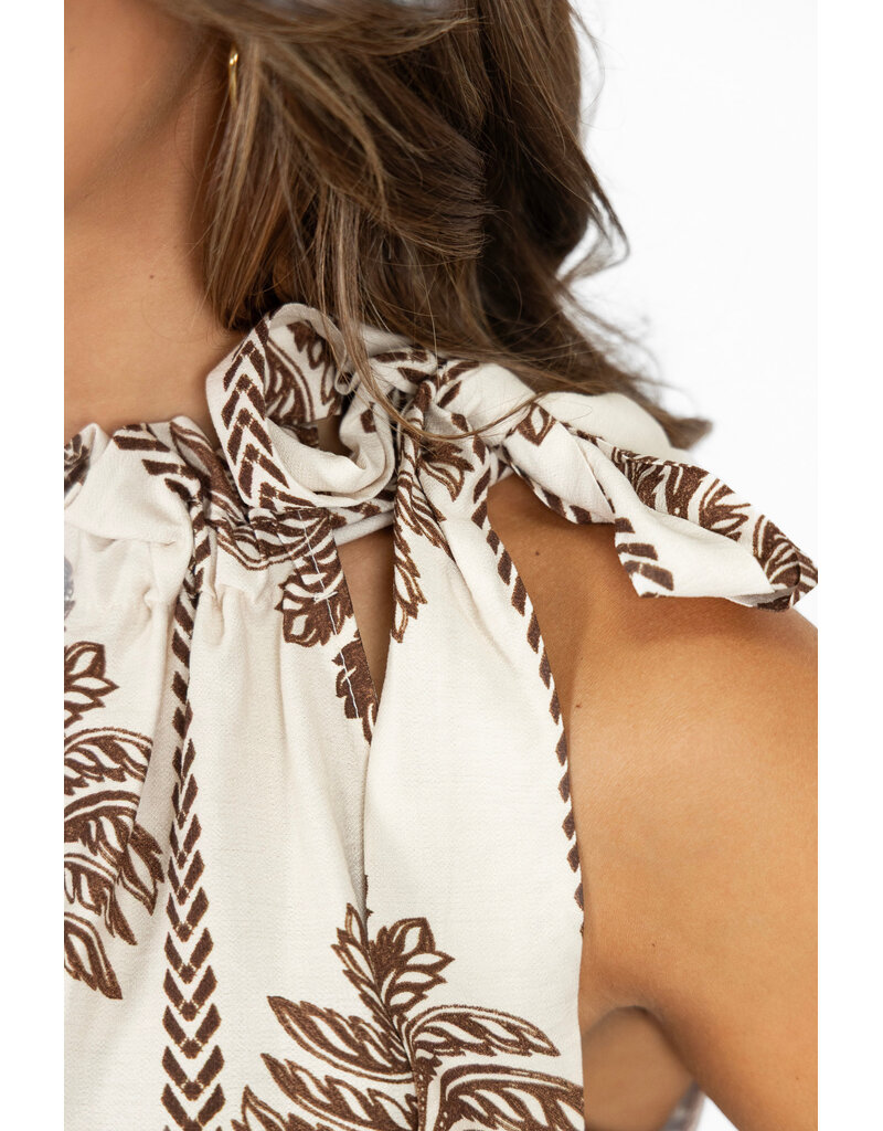21Jewelz Mouwloze top met strik & palmboomprint - ecru