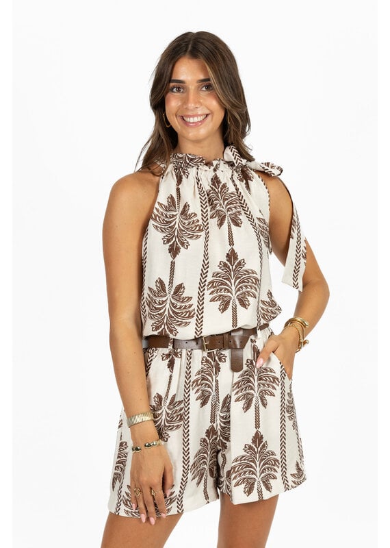21Jewelz Mouwloze top met strik & palmboomprint - ecru