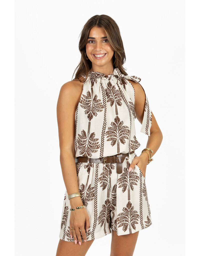 21Jewelz Mouwloze top met strik & palmboomprint - ecru