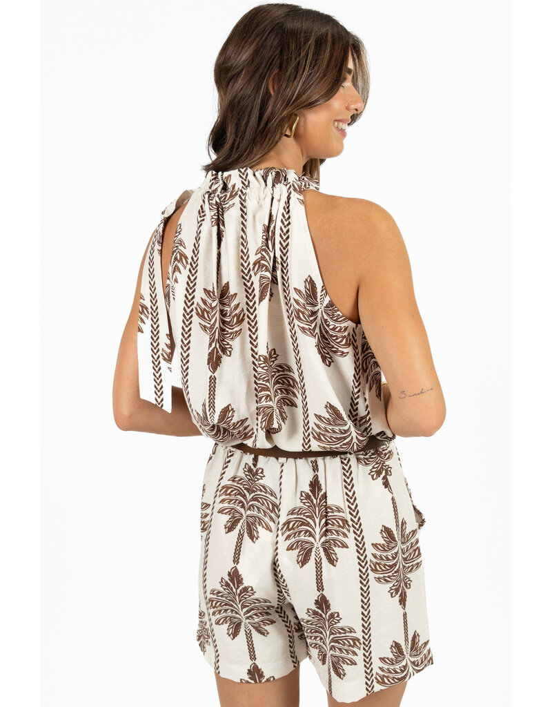 21Jewelz Mouwloze top met strik & palmboomprint - ecru