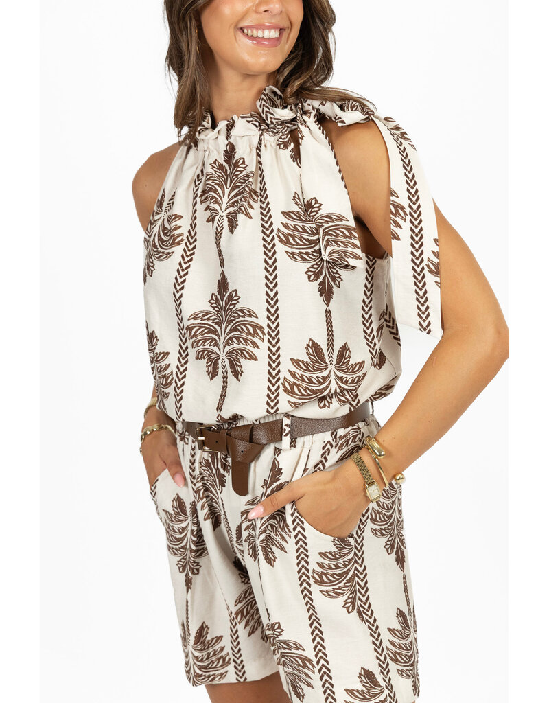 21Jewelz Mouwloze top met strik & palmboomprint - ecru