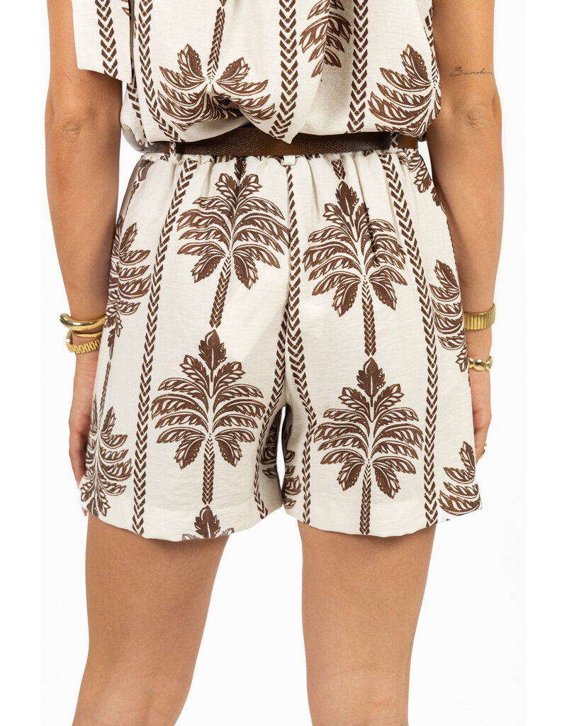 21Jewelz Short met riem & palmboomprint - ecru