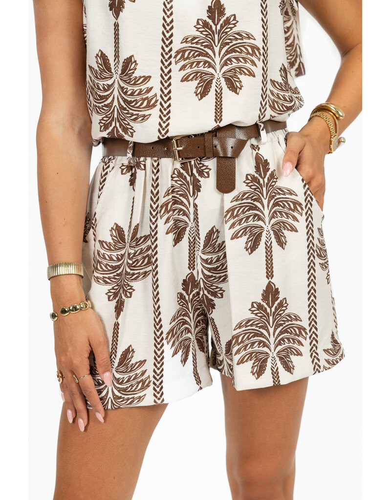 21Jewelz Short met riem & palmboomprint - ecru