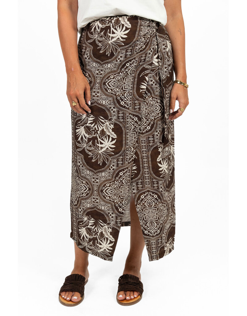 21Jewelz Wikkelrok met zomerse print - bruin/ecru