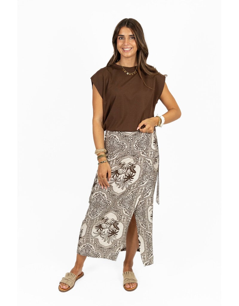 21Jewelz Wikkelrok met zomerse print - ecru/bruin