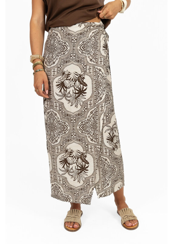 21Jewelz Wikkelrok met zomerse print - ecru/bruin