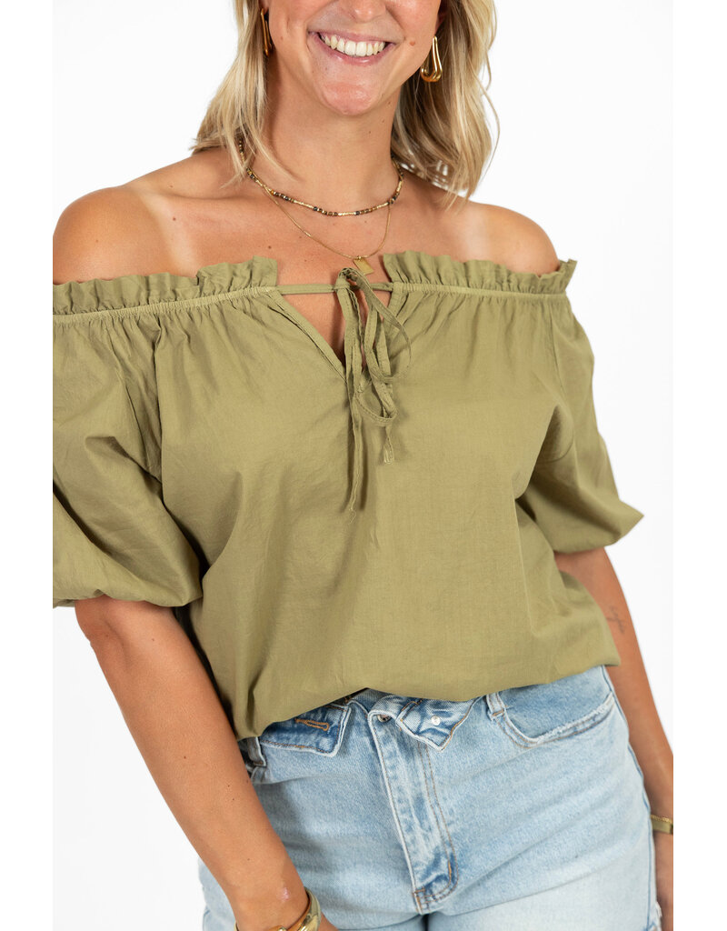 21Jewelz Blouse met strikdetail en pofmouw - groen