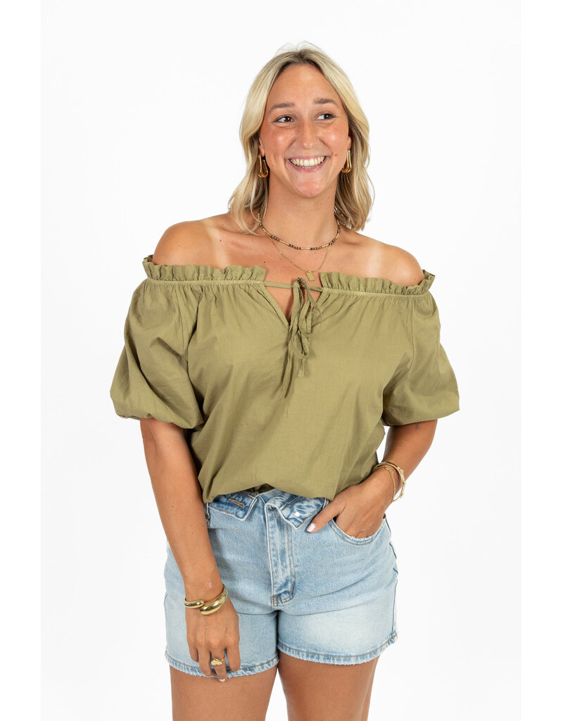 21Jewelz Blouse met strikdetail en pofmouw - groen