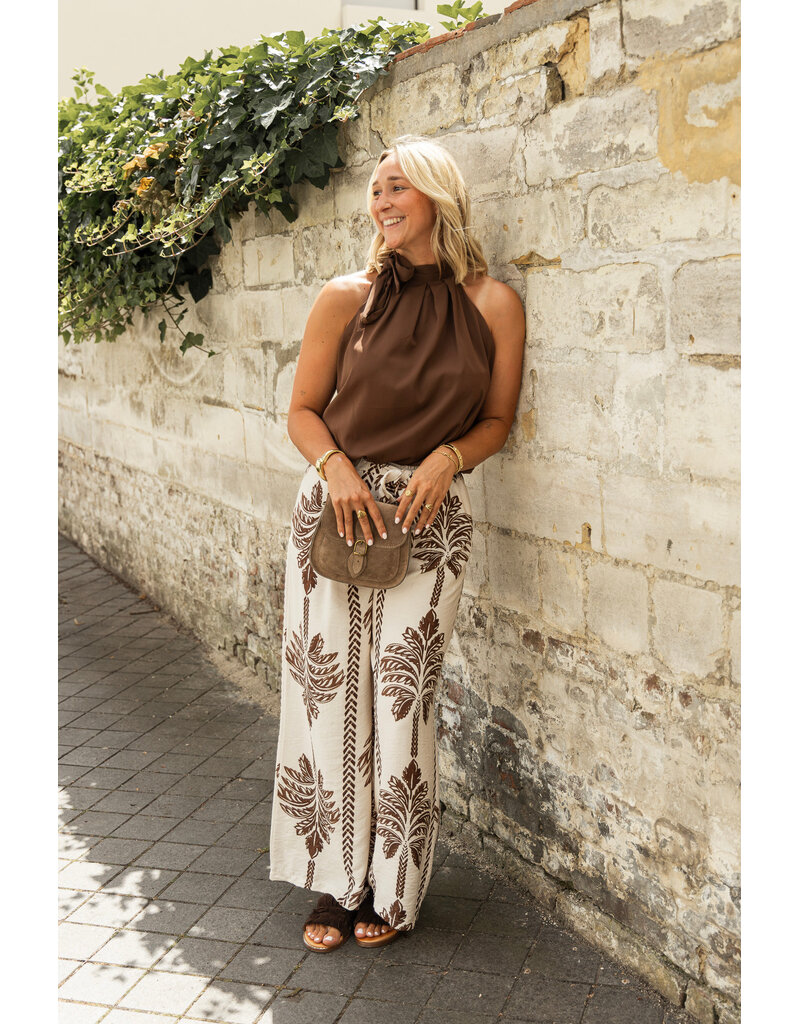 21Jewelz Pantalon met strik & palmboomprint - ecru