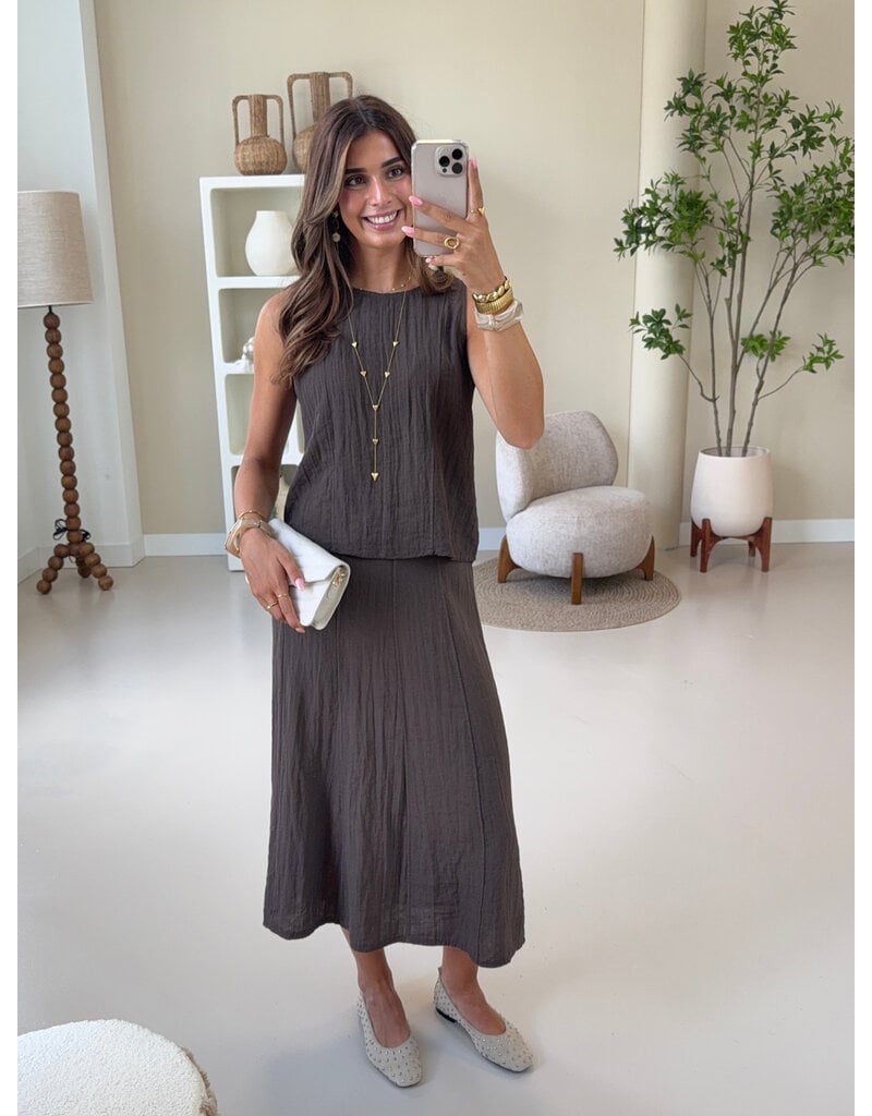 21Jewelz Effen maxi rok met naden - bruin