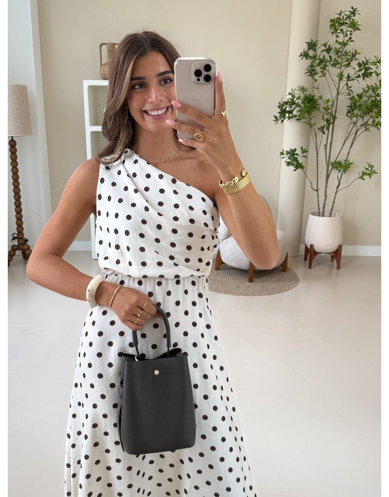 21Jewelz One shoulder jurk met stippen - ecru/bruin