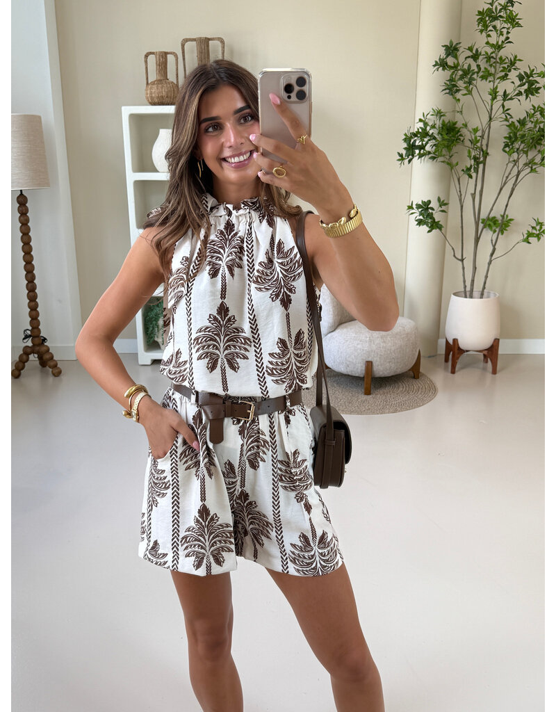 21Jewelz Short met riem & palmboomprint - ecru