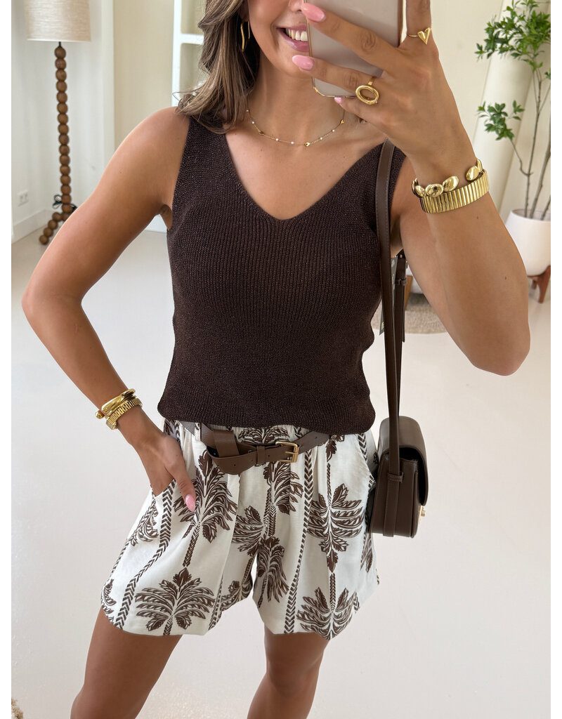 21Jewelz Short met riem & palmboomprint - ecru