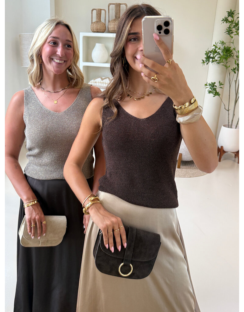 21Jewelz Glitter top met v-hals - taupe
