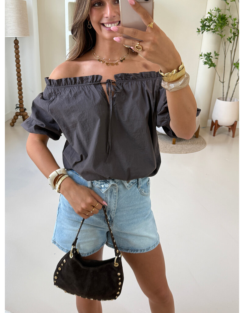 21Jewelz Blouse met strikdetail en pofmouw - bruin