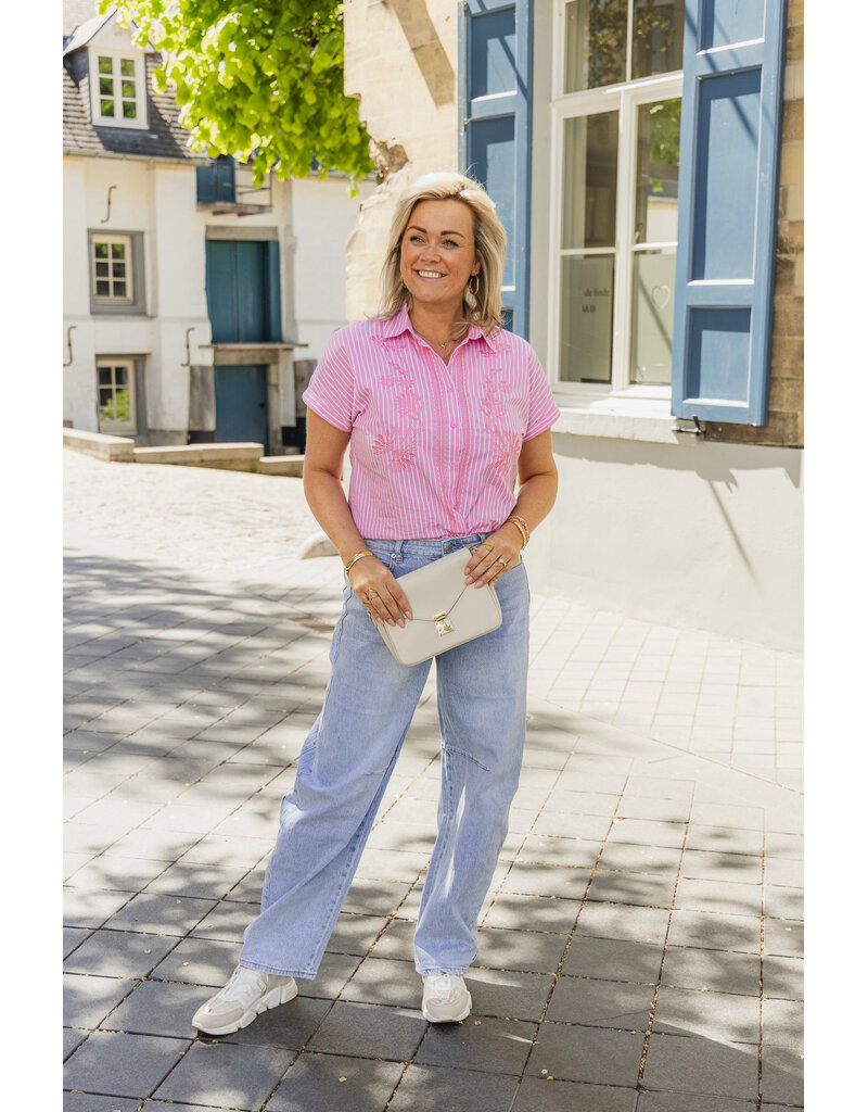 21Jewelz Gestreepte blouse met korte mouwen - roze/wit