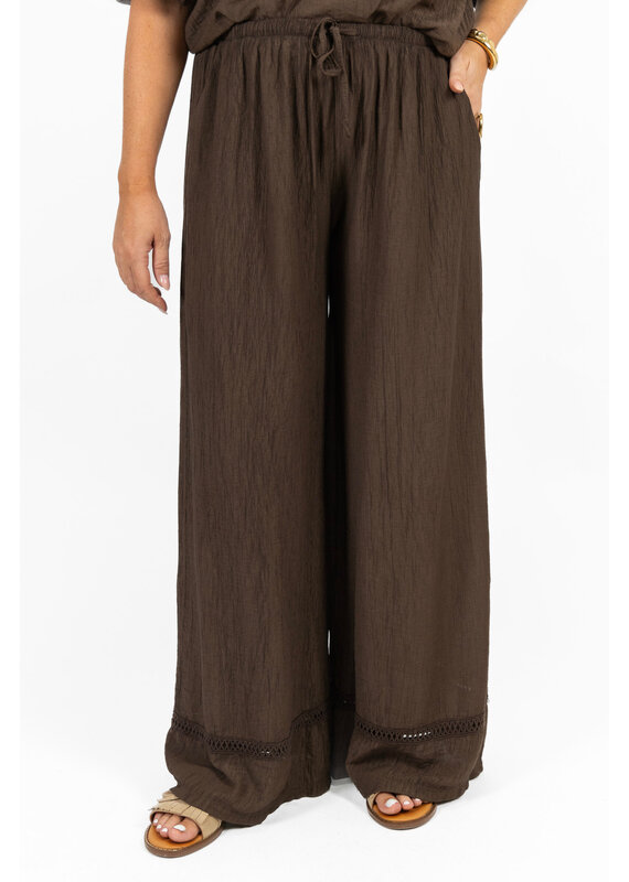 21Jewelz Effen pantalon met embroidery detail - bruin