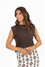21Jewelz Mouwloze top met studs - donkerbruin