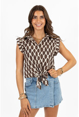 21Jewelz Blouse met knoopdetail & ruffles - bruin/ecru