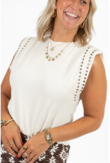 21Jewelz Mouwloze top met studs - ecru