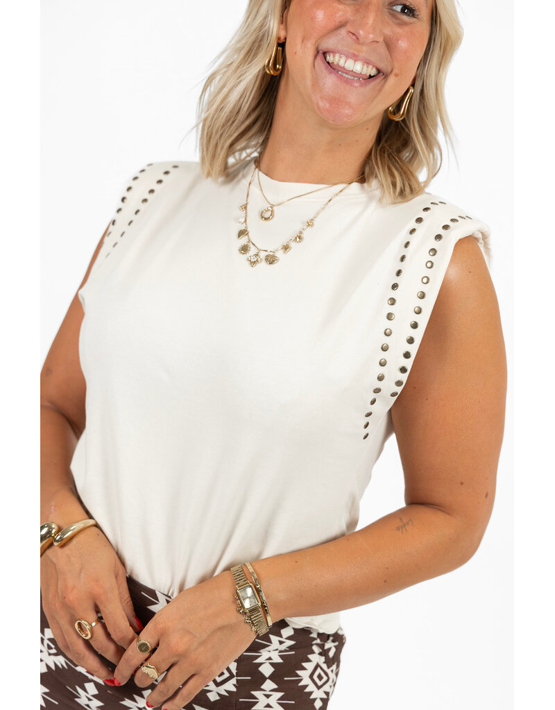 21Jewelz Mouwloze top met studs - ecru