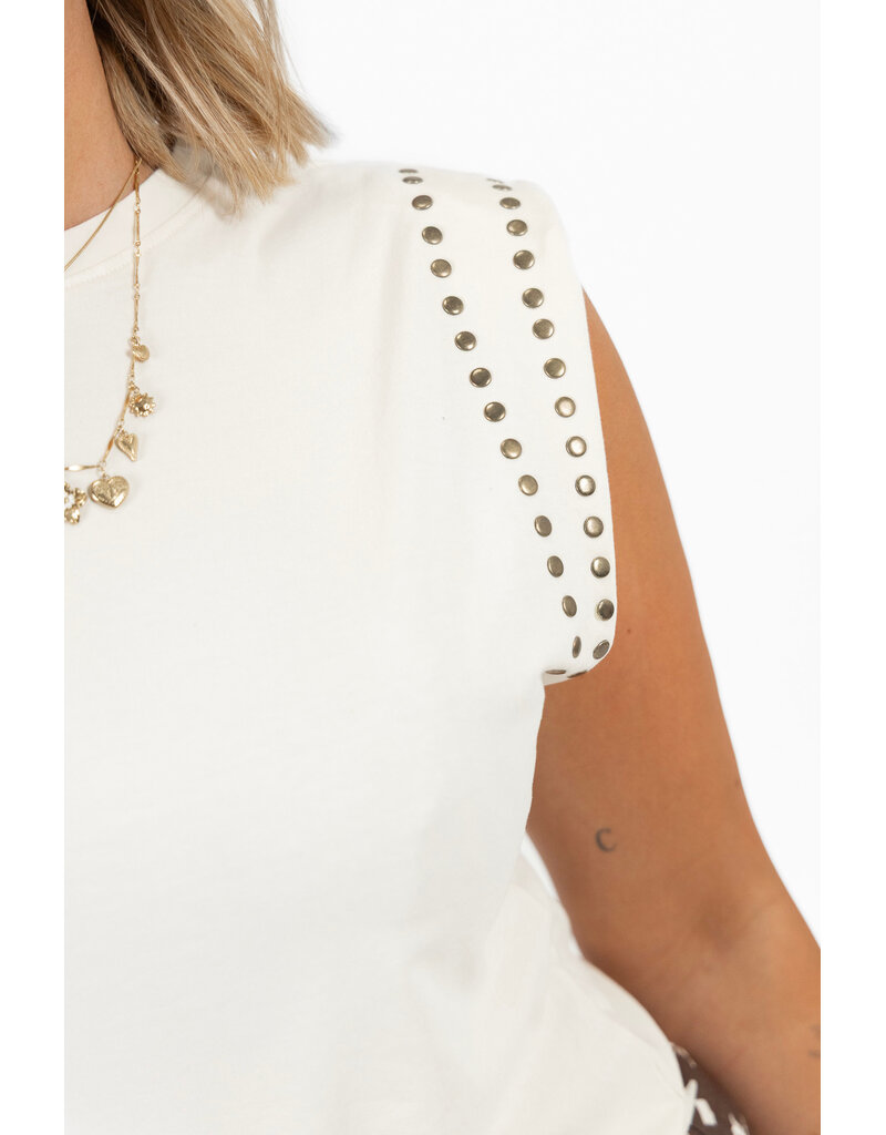 21Jewelz Mouwloze top met studs - ecru