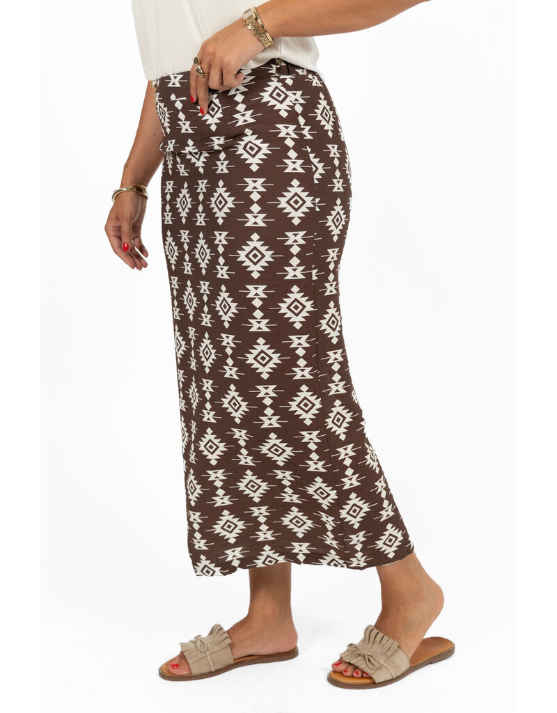 Rok met print en split - bruin