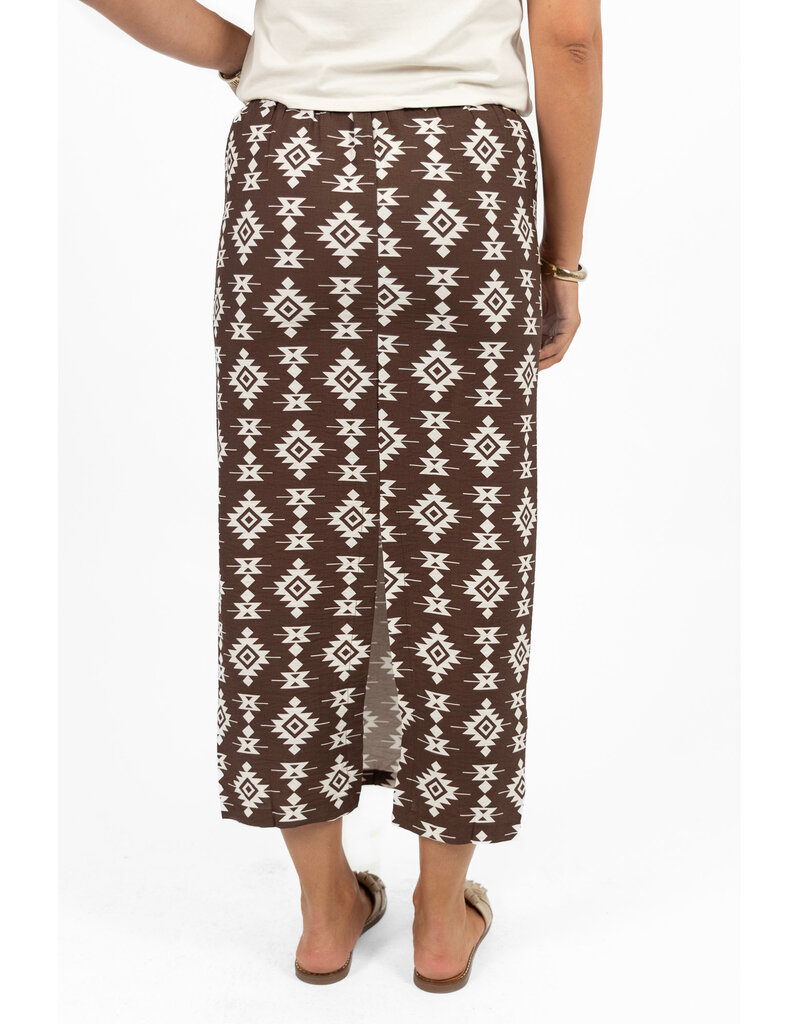 Rok met print en split - bruin