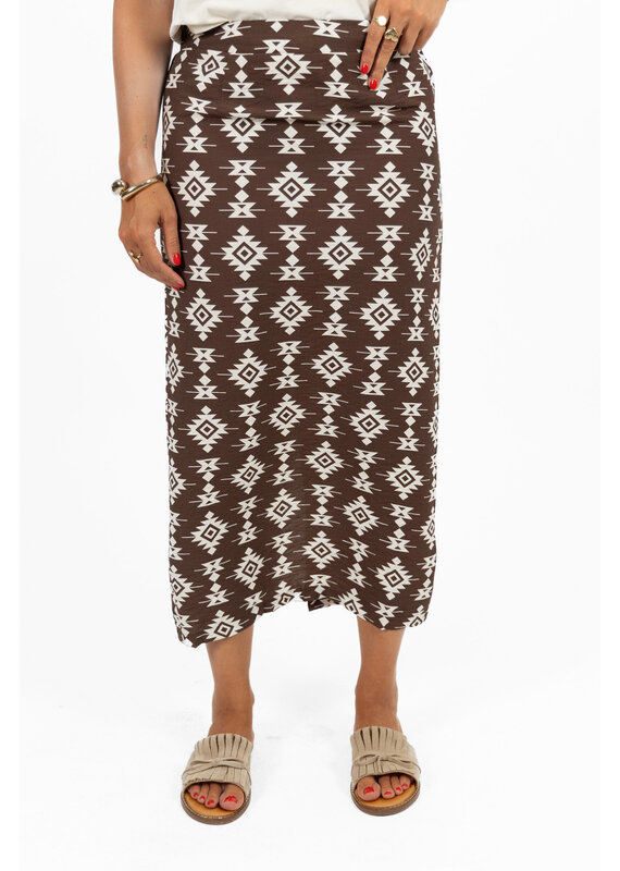 Rok met print en split - bruin