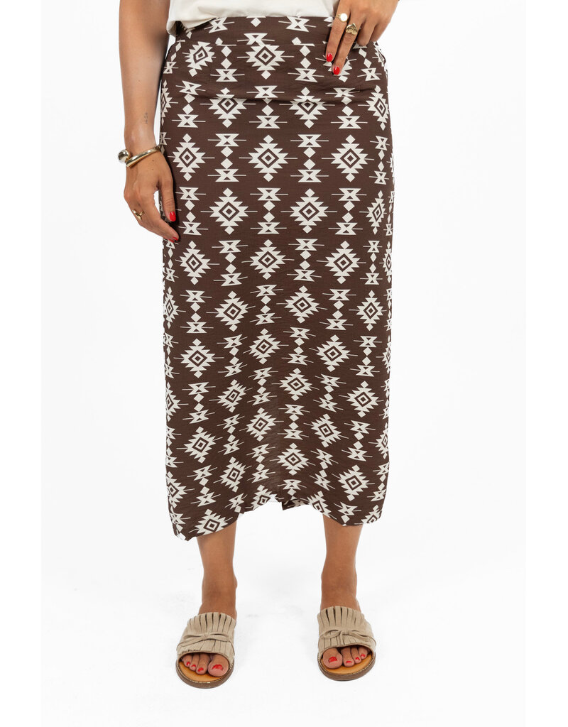 Rok met print en split - bruin