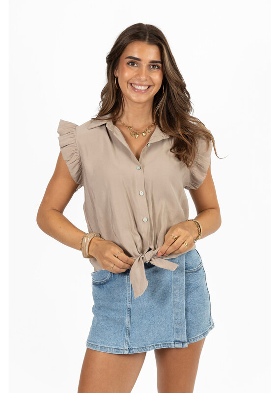 21Jewelz Blouse met knoopdetail & ruffles - donker beige