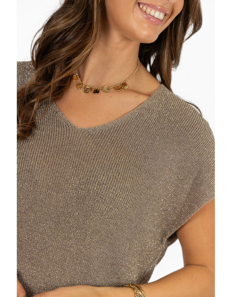 21Jewelz Mouwloze glitter top  - taupe
