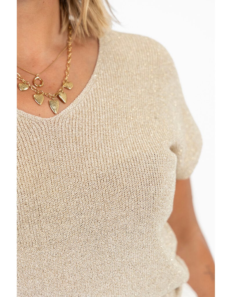 21Jewelz Mouwloze glitter top - beige