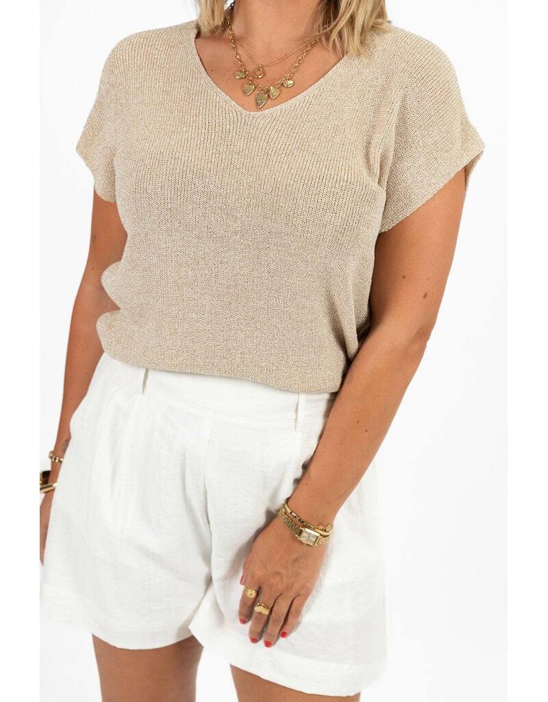 21Jewelz Mouwloze glitter top - beige