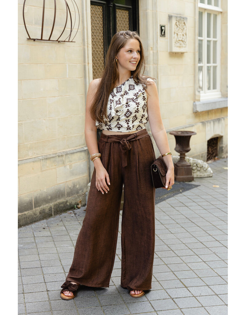 21Jewelz Cropped one shoulder top met print - ecru