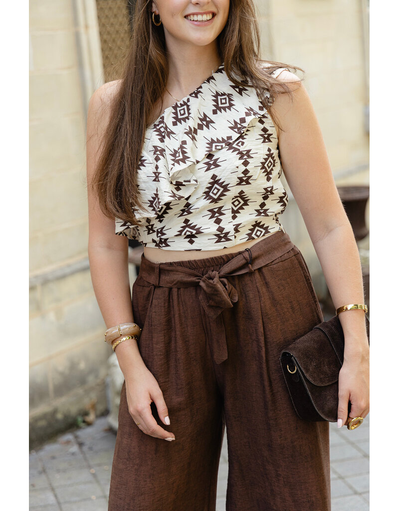 21Jewelz Effen zomer pantalon met strikceintuur - bruin