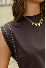 21Jewelz Mouwloze top met studs - donkerbruin