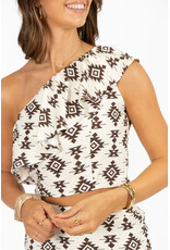21Jewelz Cropped one shoulder top met print - ecru