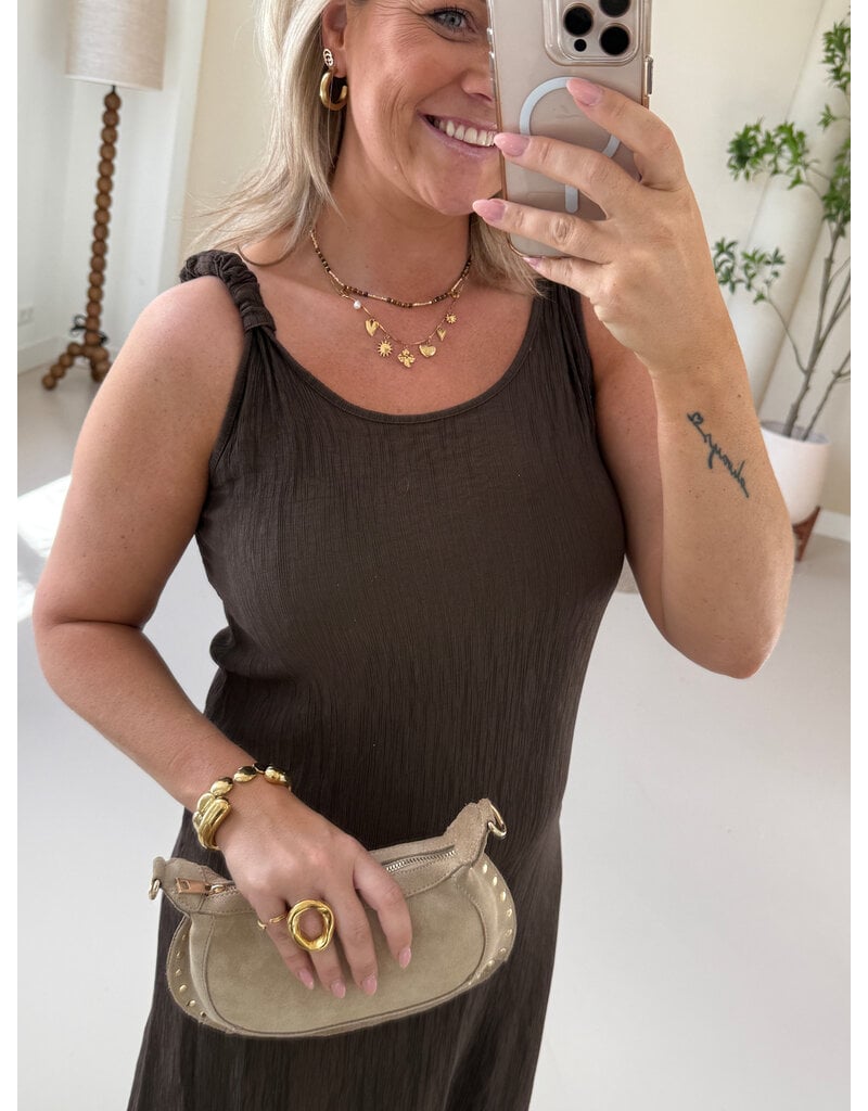 21Jewelz Lange jurk met geplooide schouderbandjes - bruin