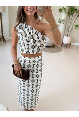 21Jewelz Cropped one shoulder top met print - ecru