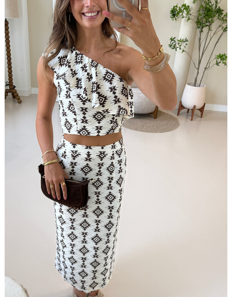 21Jewelz Cropped one shoulder top met print - ecru