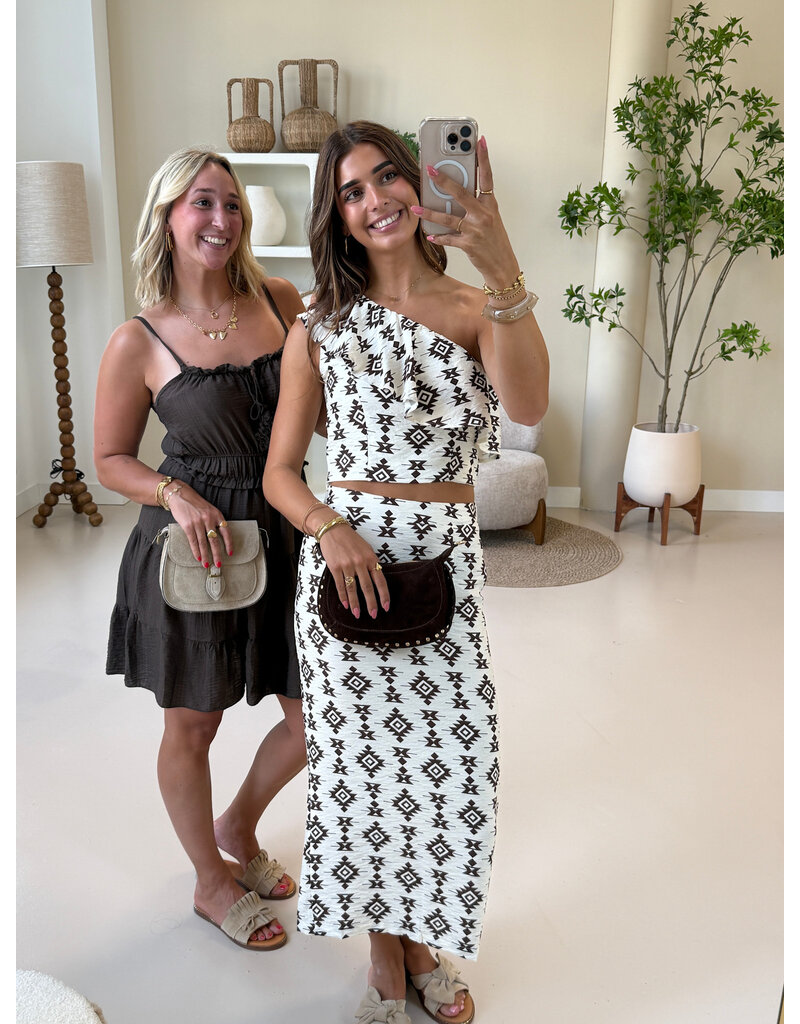 21Jewelz Cropped one shoulder top met print - ecru