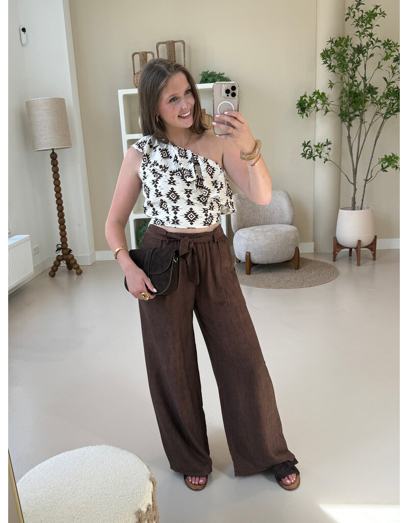 21Jewelz Cropped one shoulder top met print - ecru