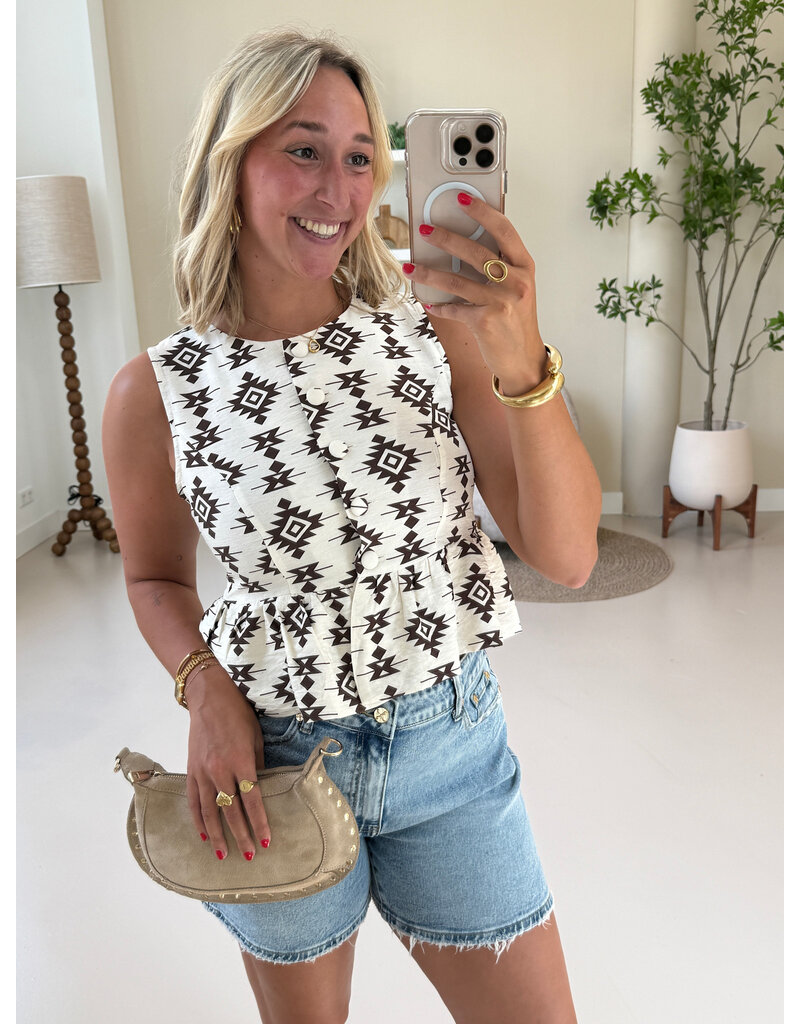 21Jewelz Mouwloos blousje met print - ecru