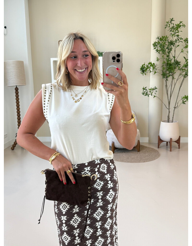 21Jewelz Mouwloze top met studs - ecru