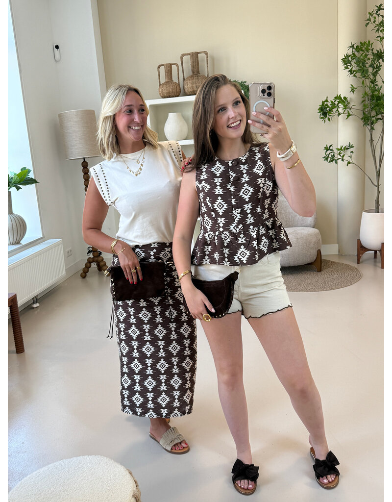 Rok met print en split - bruin