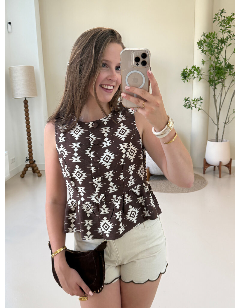 21Jewelz Mouwloos blousje met print - bruin