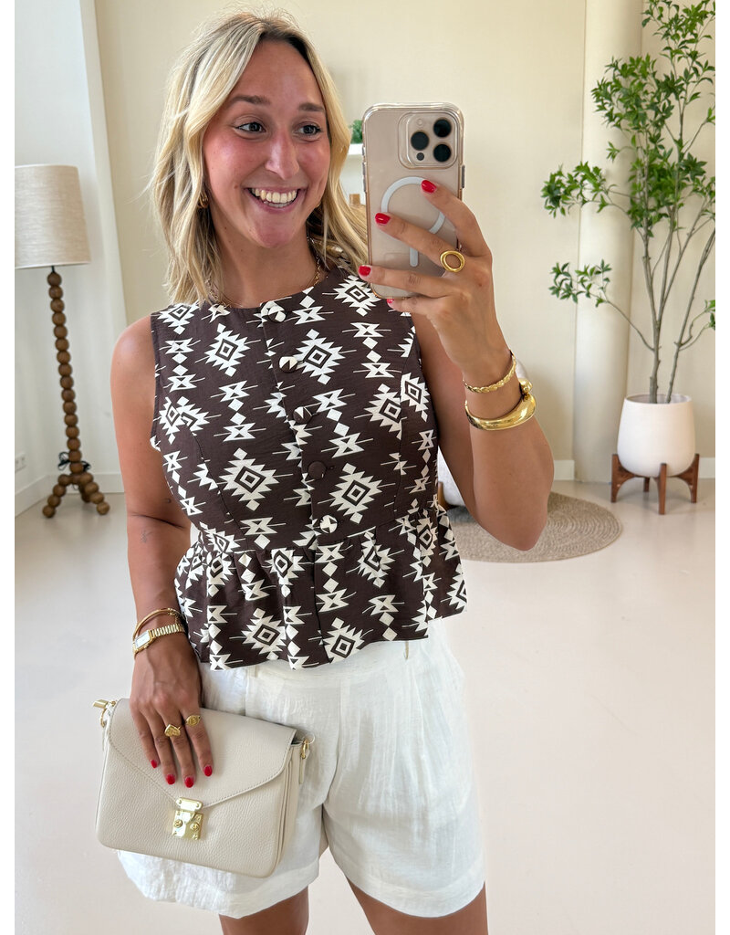 21Jewelz Mouwloos blousje met print - bruin